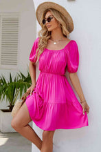 Load image into Gallery viewer, Ruched Square Neck Puff Sleeve Mini Dress