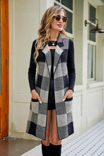 Load image into Gallery viewer, Plaid Open Front Sleeveless Cardigan with Pockets