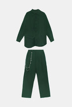 Load image into Gallery viewer, Button Down Asymmetrical Top and Chain Detail Pants Set