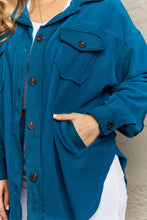 Load image into Gallery viewer, Zenana Cozy in the Cabin Full Size Fleece Elbow Patch Shacket in Teal