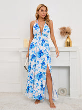 Load image into Gallery viewer, Slit Backless Printed Halter Neck Dress
