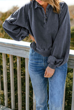 Load image into Gallery viewer, Quarter-Snap Collared Lantern Sleeve Sweatshirt
