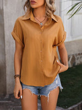 Load image into Gallery viewer, Textured Button Up Cap Sleeve Shirt