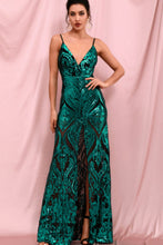 Load image into Gallery viewer, Contrast Sequin Backless Split Cami Dress