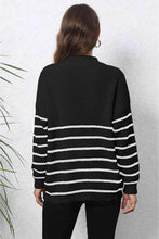 Load image into Gallery viewer, Striped Zip-Up Long Sleeve Ribbed Sweater