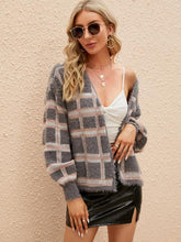Load image into Gallery viewer, Open Front Plaid Long Sleeve Cardigan
