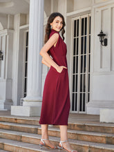 Load image into Gallery viewer, Ruched Mock Neck Cap Sleeve Midi Dress