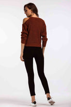 Load image into Gallery viewer, Double Take Round Neck Cold-Shoulder Ribbed Sweater