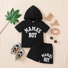 Load image into Gallery viewer, Kids MAMA'S BOY Graphic Short Sleeve Hoodie and Shorts Set