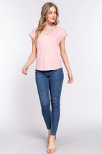 Load image into Gallery viewer, ACTIVE BASIC Lace Trim V-Neck Short Sleeve Ribbed Top