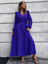 Load image into Gallery viewer, Pleated Surplice Tie Waist Maxi Dress