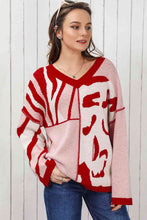 Load image into Gallery viewer, V-Neck Printed Dropped Shoulder Sweater