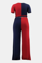 Load image into Gallery viewer, Plus Size Two-Tone Tie Front Top and Pants Set with Pockets