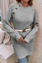 Load image into Gallery viewer, Round Neck Button Detail Ribbed Sweater