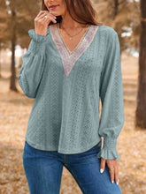 Load image into Gallery viewer, Eyelet V-Neck Flounce Sleeve Top