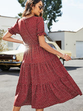 Load image into Gallery viewer, Polka Dot Short Flounce Sleeve Tiered Midi Dress