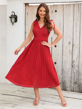 Load image into Gallery viewer, Pleated V-Neck Sleeveless Midi Dress
