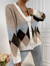 Load image into Gallery viewer, Geometric Button-Up V-Neck Dropped Shoulder Cardigan