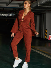 Load image into Gallery viewer, Belted Shawl Collar Slit Sleeve Jumpsuit