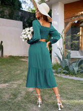 Load image into Gallery viewer, Cutout Ruffle Hem Plunge Midi Dress