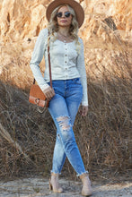 Load image into Gallery viewer, Leopard Buttoned Lace Trim Round Neck Top