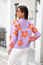 Load image into Gallery viewer, Floral Print Round Neck Dropped Shoulder Pullover Sweater