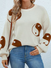 Load image into Gallery viewer, Tai Chi Print Lantern Sleeve Round Neck Sweater