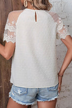 Load image into Gallery viewer, Swiss Dot Spliced Lace Round Neck Blouse