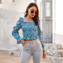 Load image into Gallery viewer, Floral Bubble Sleeve Smocked Top