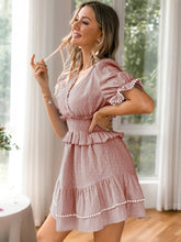 Load image into Gallery viewer, Swiss Dot Puff Sleeve Peplum Dress