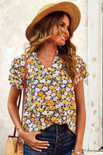 Load image into Gallery viewer, Floral Notched Neck Flutter Sleeve Blouse