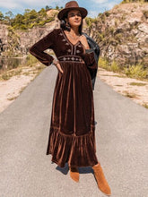 Load image into Gallery viewer, V-Neck Balloon Sleeve Ruffle Hem Dress