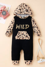 Load image into Gallery viewer, Girls Leopard Graphic Contrast Hooded Jumpsuit