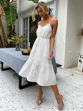 Load image into Gallery viewer, Lace Trim Spaghetti Strap Tiered Midi Dress