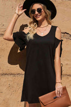 Load image into Gallery viewer, Tied Cold-Shoulder V-Neck Mini Dress