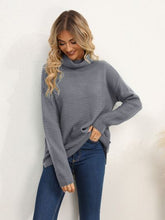 Load image into Gallery viewer, Slit Turtleneck Dropped Shoulder Sweater