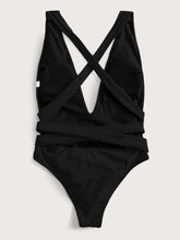 Load image into Gallery viewer, Halter Neck Deep V Tied One-Piece Swimsuit
