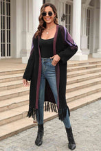 Load image into Gallery viewer, Double Take Geometric Fringe Hem Open Front Duster Cardigan