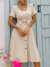 Load image into Gallery viewer, Buttoned Tie Front Midi Dress