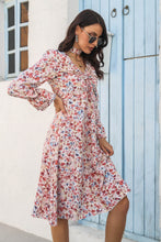 Load image into Gallery viewer, Floral Flounce Cuff Ruched V-Neck Dress