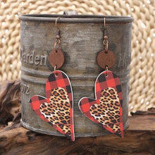 Load image into Gallery viewer, PU Leather Wood Heart Dangle Earrings
