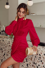 Load image into Gallery viewer, Ruched Tulip Hem Mock Neck Dress