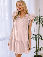 Load image into Gallery viewer, Ruffle Shoulder Tie-Neck Tiered Dress