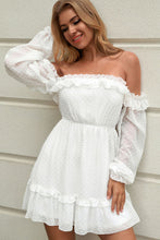 Load image into Gallery viewer, Swiss Dot Off-Shoulder Frill Trim A-Line Dress