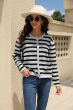 Load image into Gallery viewer, Striped Round Neck Button-Down Dropped Shoulder Cardigan