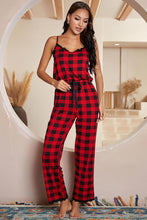 Load image into Gallery viewer, Plaid Lace Trim Spaghetti Strap Jumpsuit