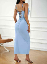 Load image into Gallery viewer, Lace-Up Spaghetti Strap Slit Dress