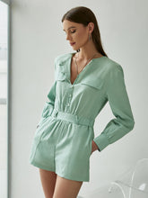 Load image into Gallery viewer, Buttoned Round Neck Romper with Pockets