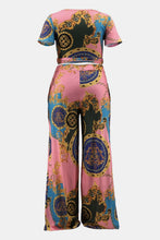 Load image into Gallery viewer, Plus Size Printed Crisscross Tie Front Top and Pants Set