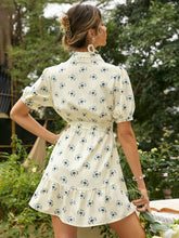 Load image into Gallery viewer, Floral Buttoned Lace Trim Mini Dress